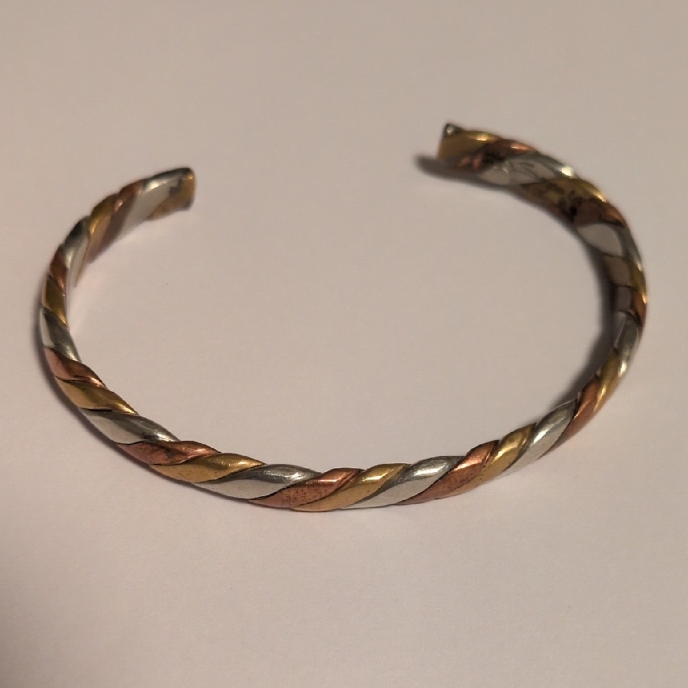 Sergio Lub Tri-Tone Twisted Silver Copper Brass Magnetic Healing Cuff Bracelet